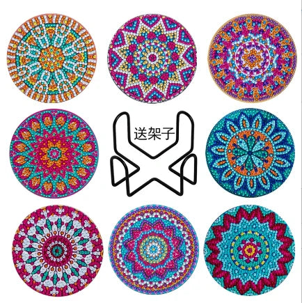 8Pcs DIY Diamonds Painting Coaster Animal Flower Non-slip