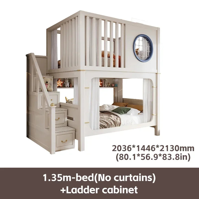 Modern High And Low Kids Bed With Ladder