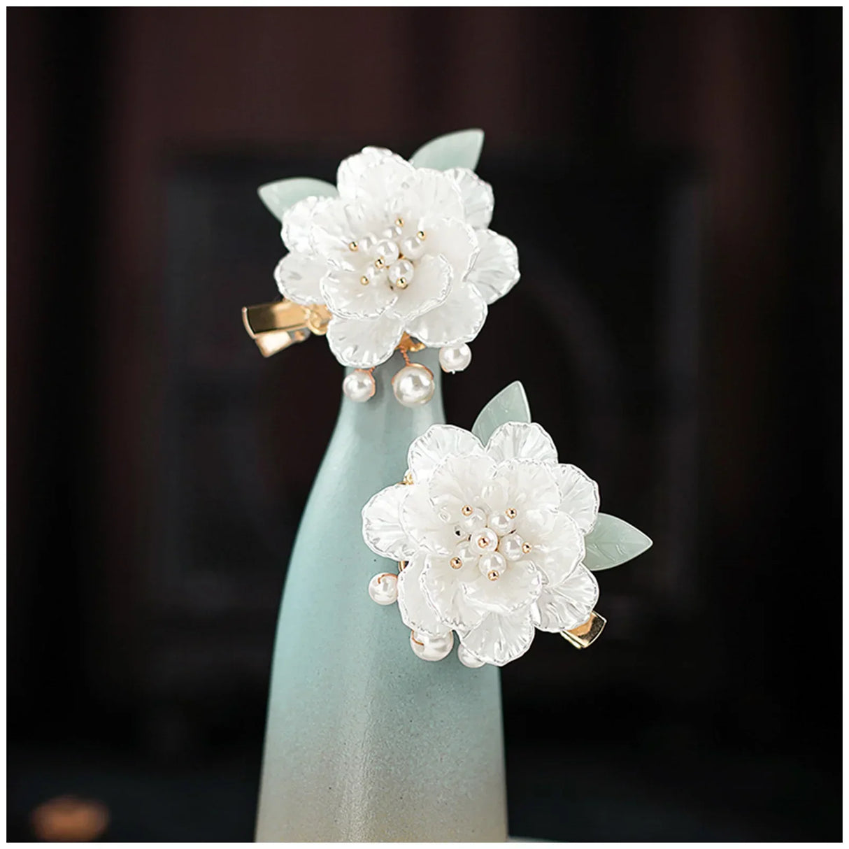 1pair Chinese Hanfu Hair Accessories Red Flower Hairpins