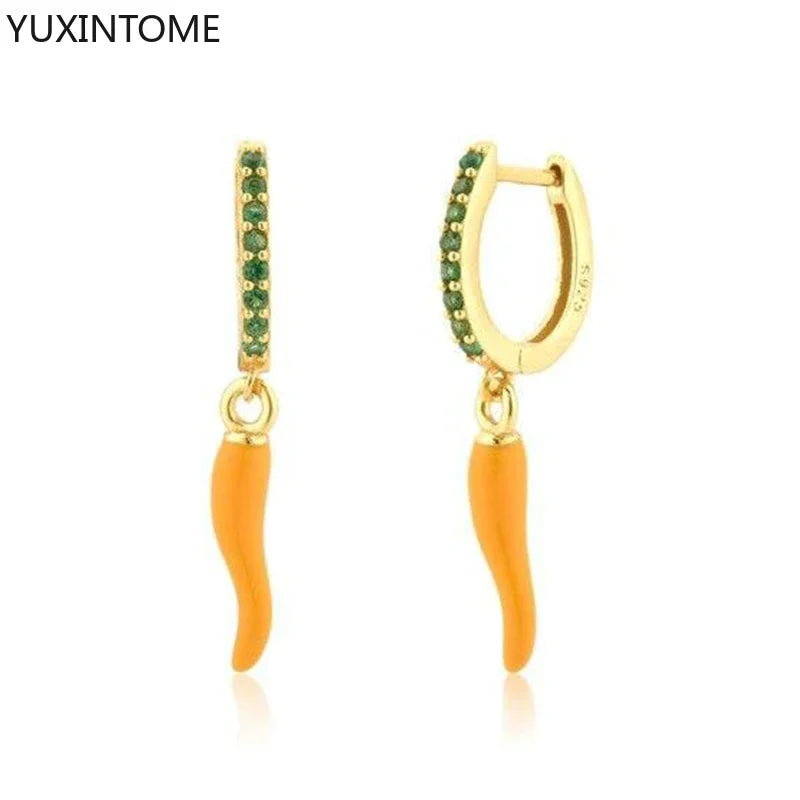 Yellow Red Small Chili Hoop Earrings For Women