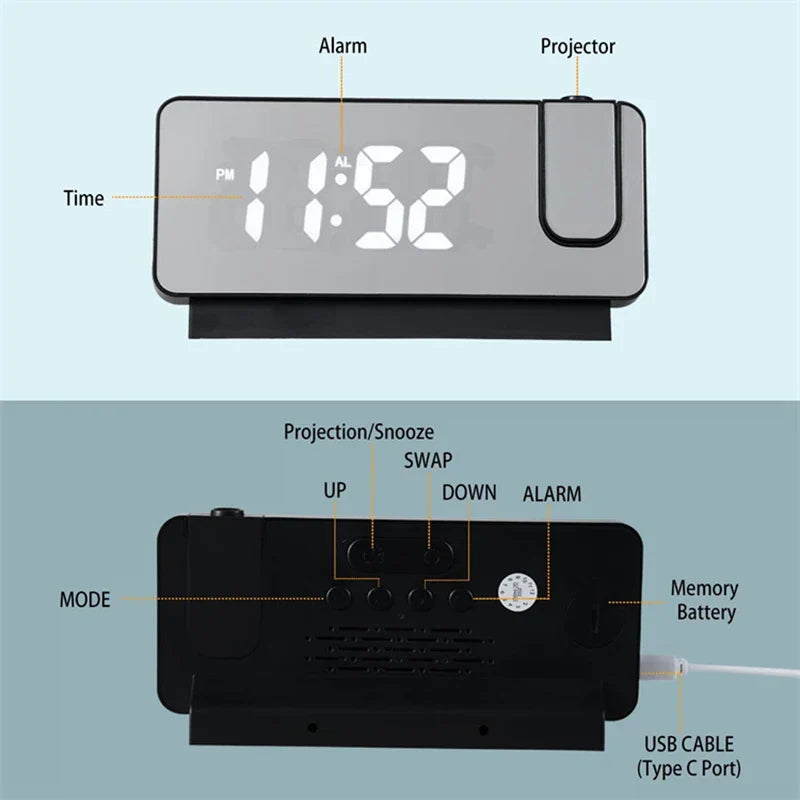 Projection Alarm Clock for Bedroom LED Digital Clock
