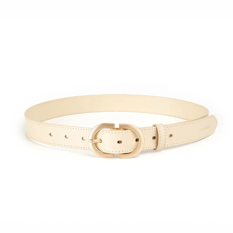 BEAUTODAY Belt Women Genuine Cow Leather Metal Oval