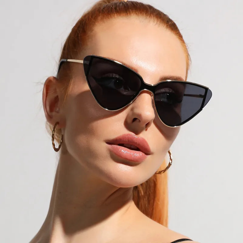 Luxury Metal Cycling Cat Eye Sunglasses Women Men