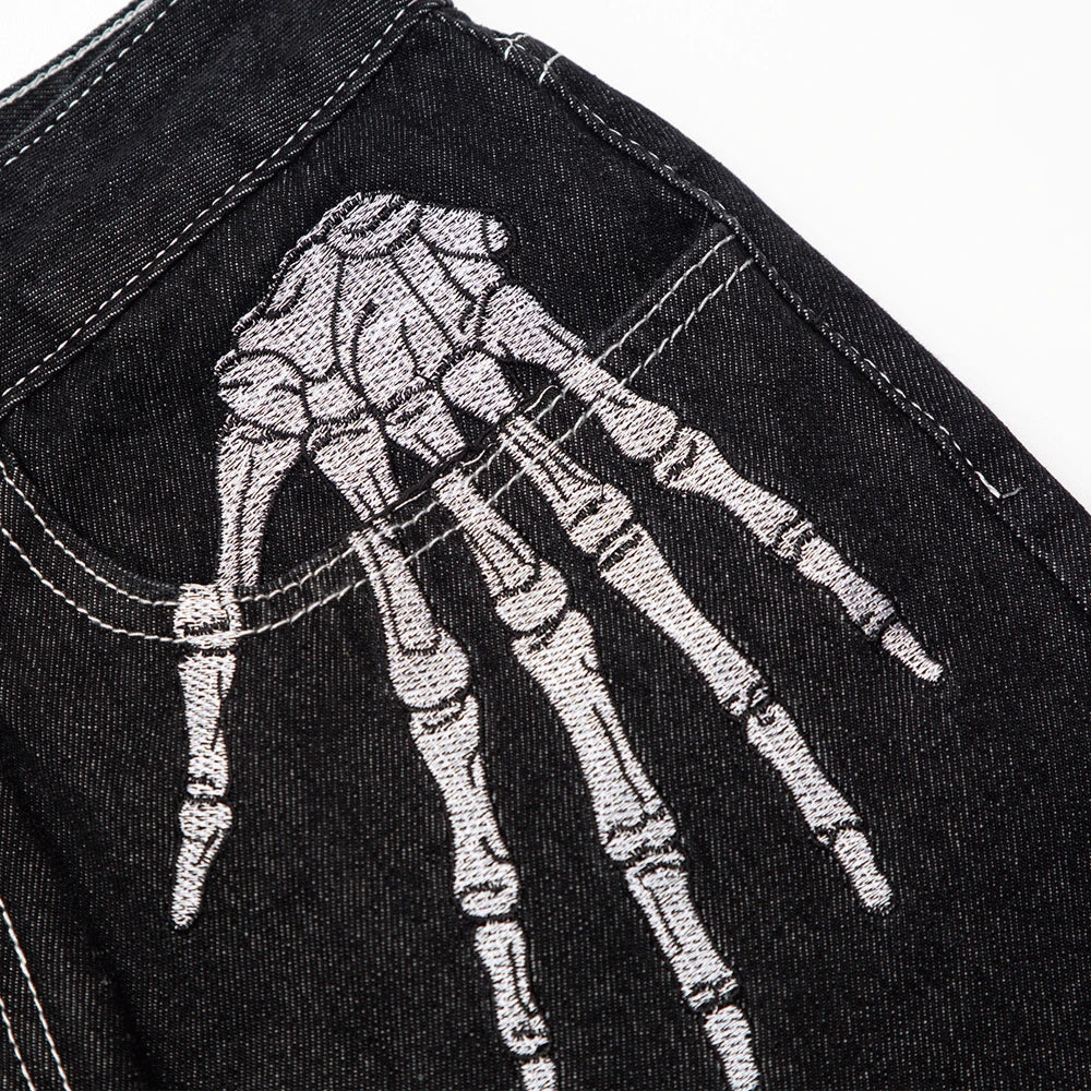 Fashion Casual Diablo Skeleton Embroidered Loose Jeans Men