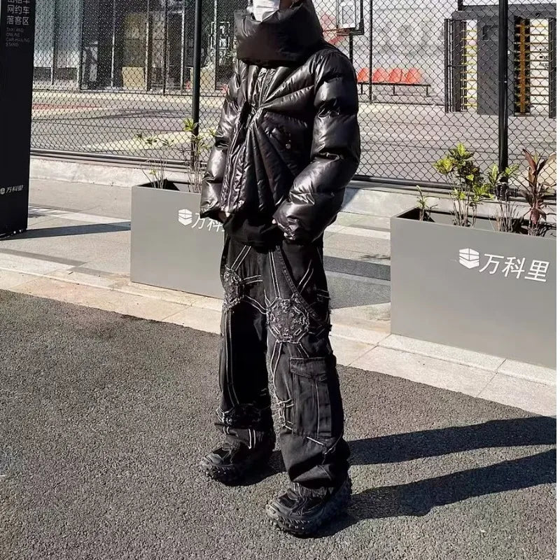 Vintage Gear Patch Punk Jeans High Street Spiderweb