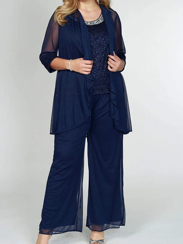 Plus Size Floral Lace 34 Sleeve Solid Three