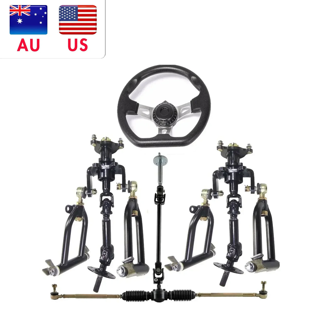 Front Drive Swingarm Kit Go Kart Steering Wheel Gear Rack Shaft Drive Half Axle Assembly for Electric ATV Golf Cart Snowmobile