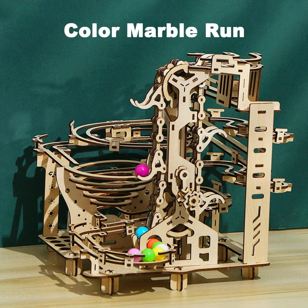 3D Wooden Puzzle Marble Run Set DIY Mechanical