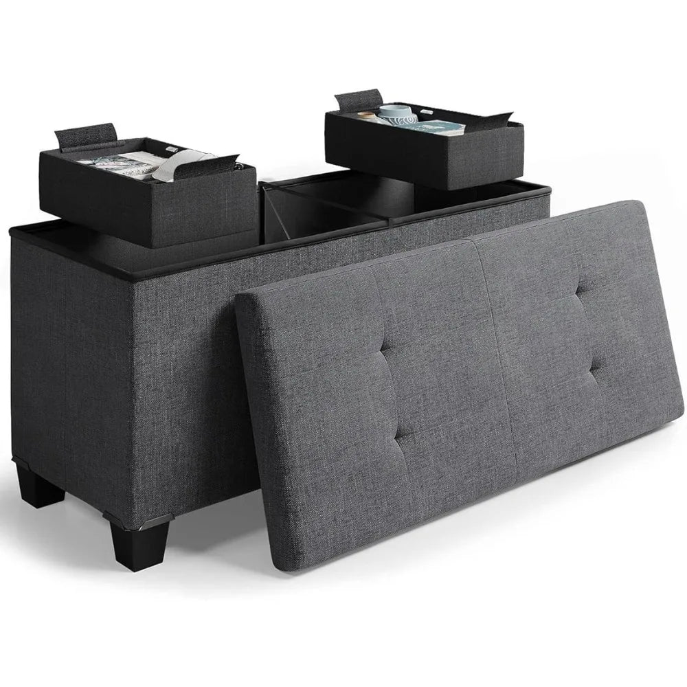 Ottoman Bench with Storage Bins, 30-In Storage Bench