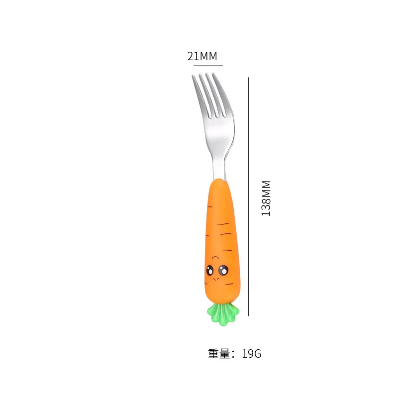 1/3Pcs Baby Feeding Utensils Cartoon Vegetable Fork Spoon