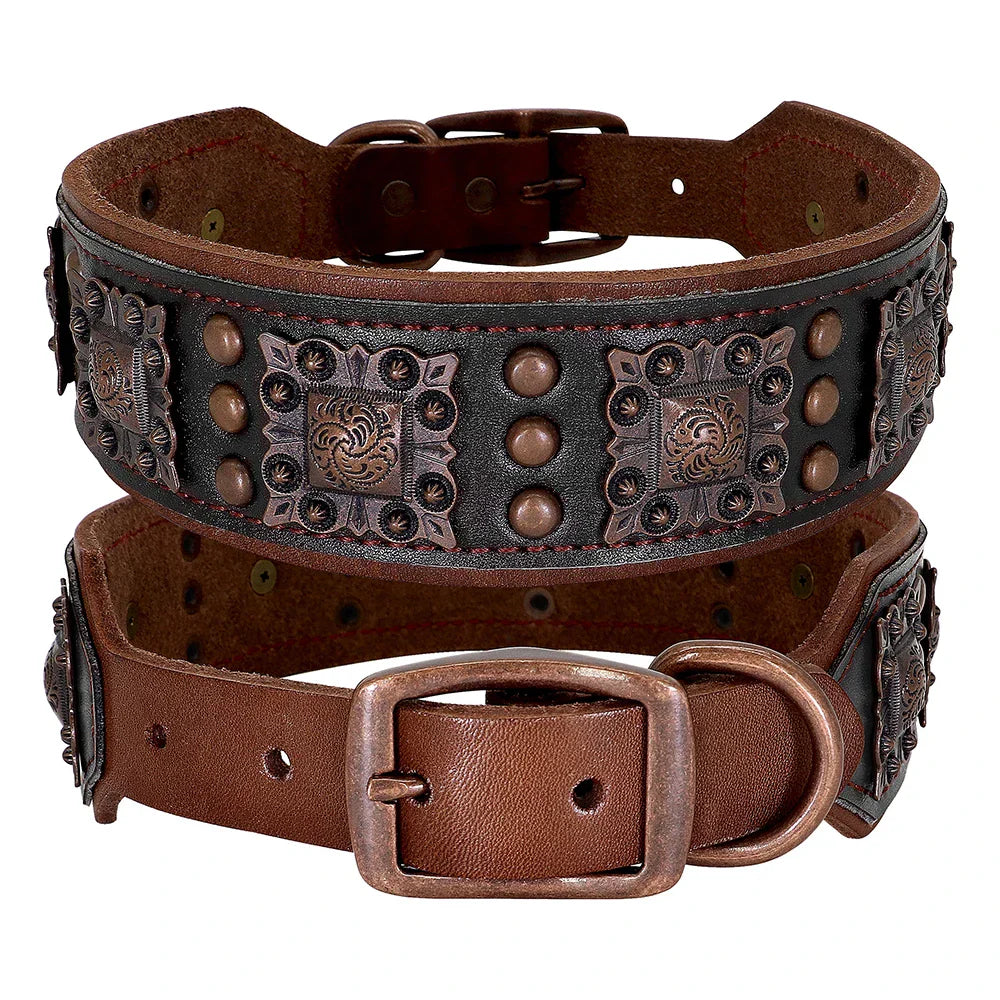 Durable Spiked Genuine Leather Dog Collar For Medium