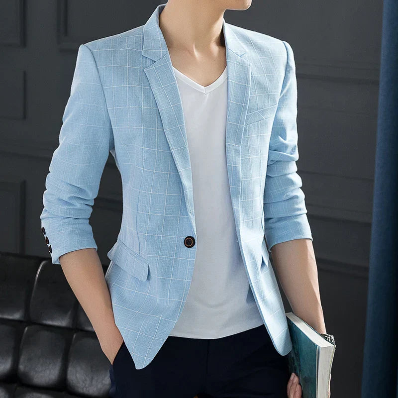 High-quality Men's Casual Suit Jacket Plaid Western Slim