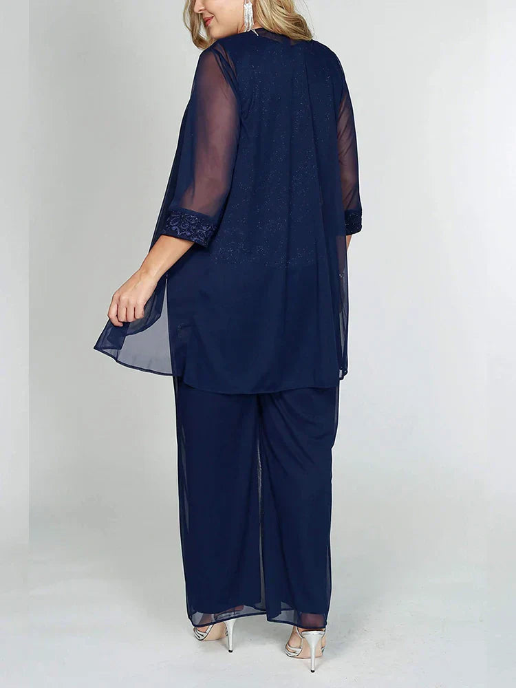 Plus Size Floral Lace 34 Sleeve Solid Three