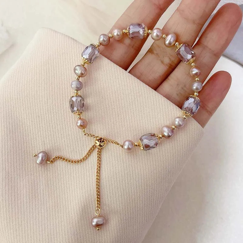 Vintage Purple Imitation Pearl Bracelet for Women Girls