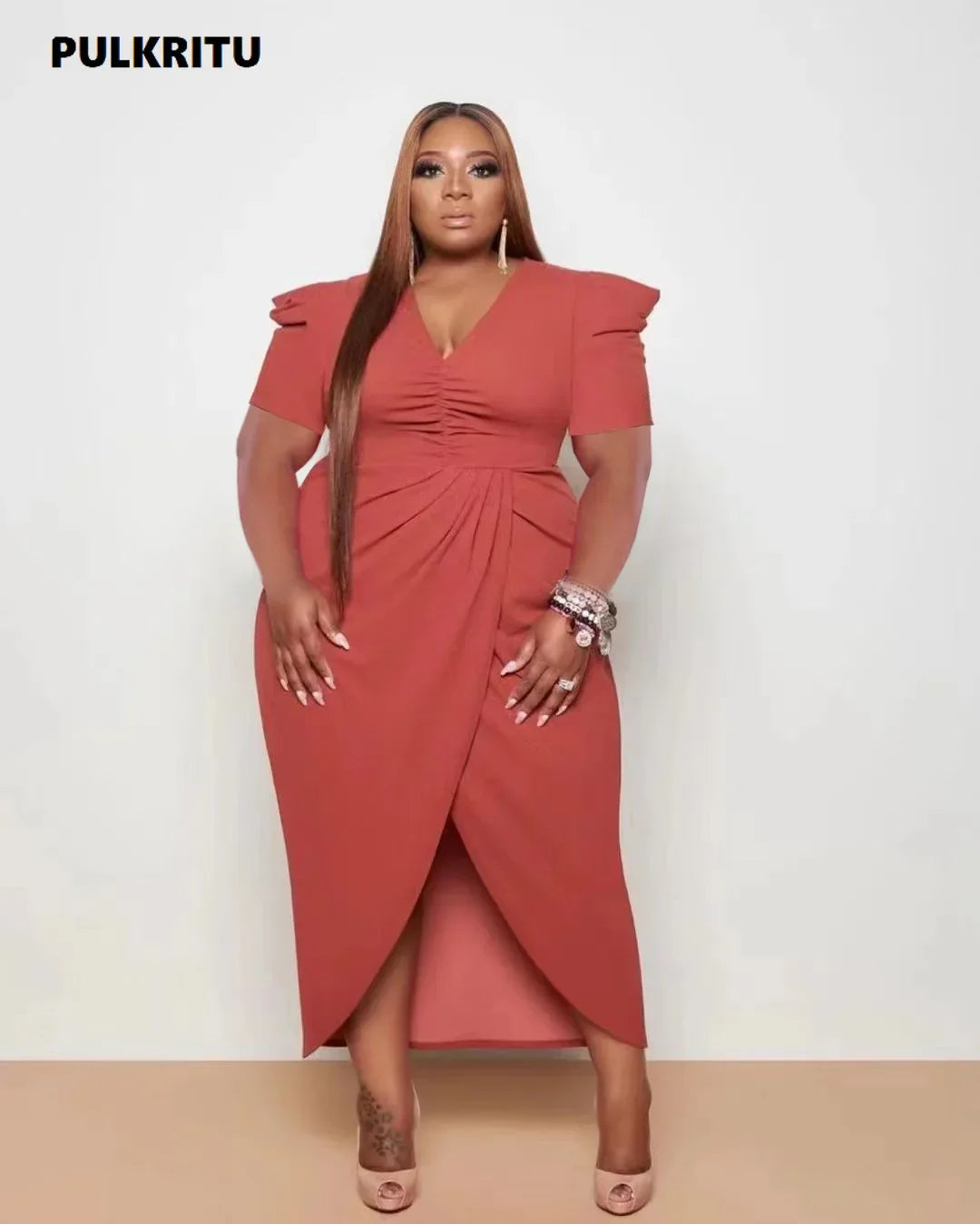 Pulkritu Plus Size Women Puff Short Sleeve Wrap