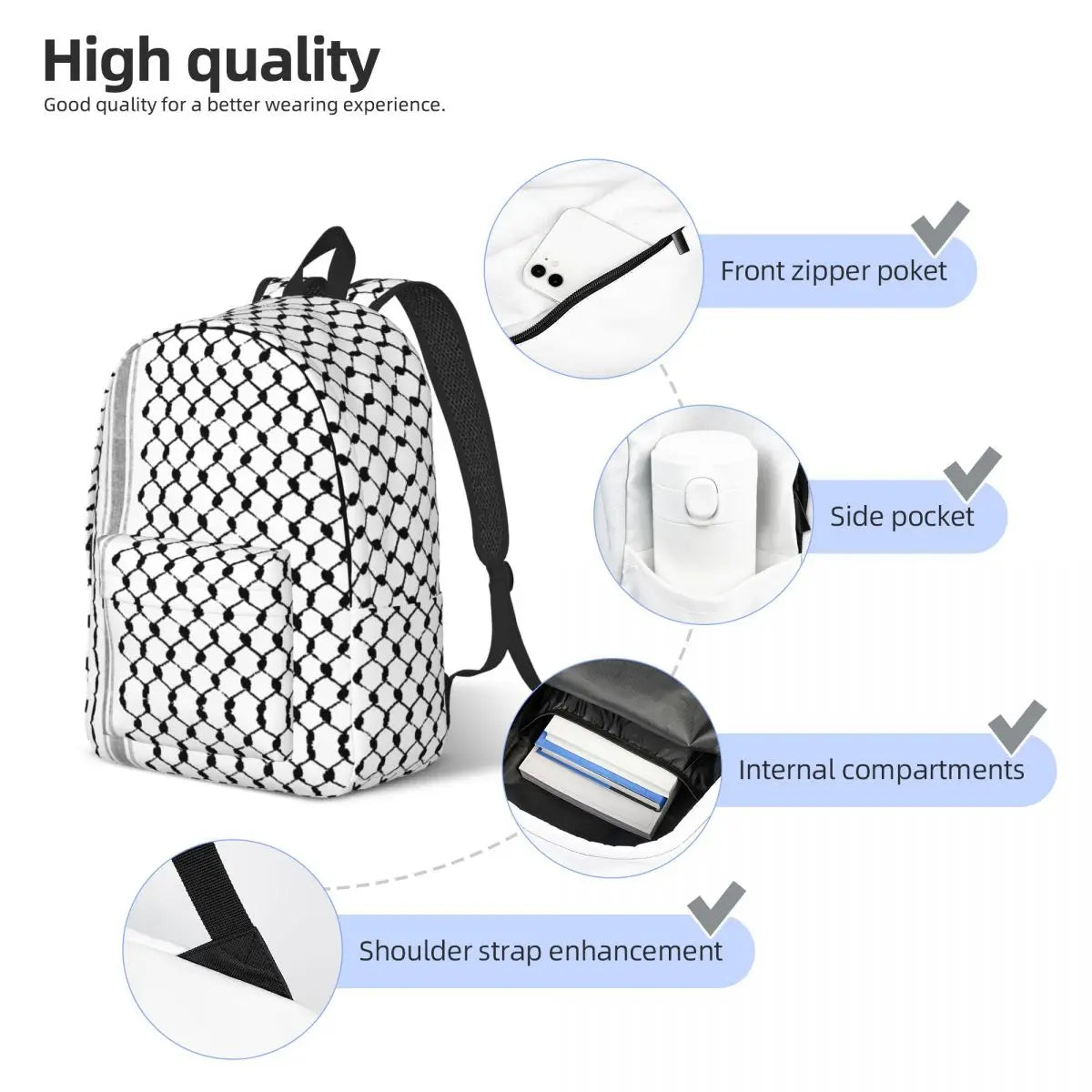 Palestinian Hatta Folk Teenage Backpack Outdoor High School