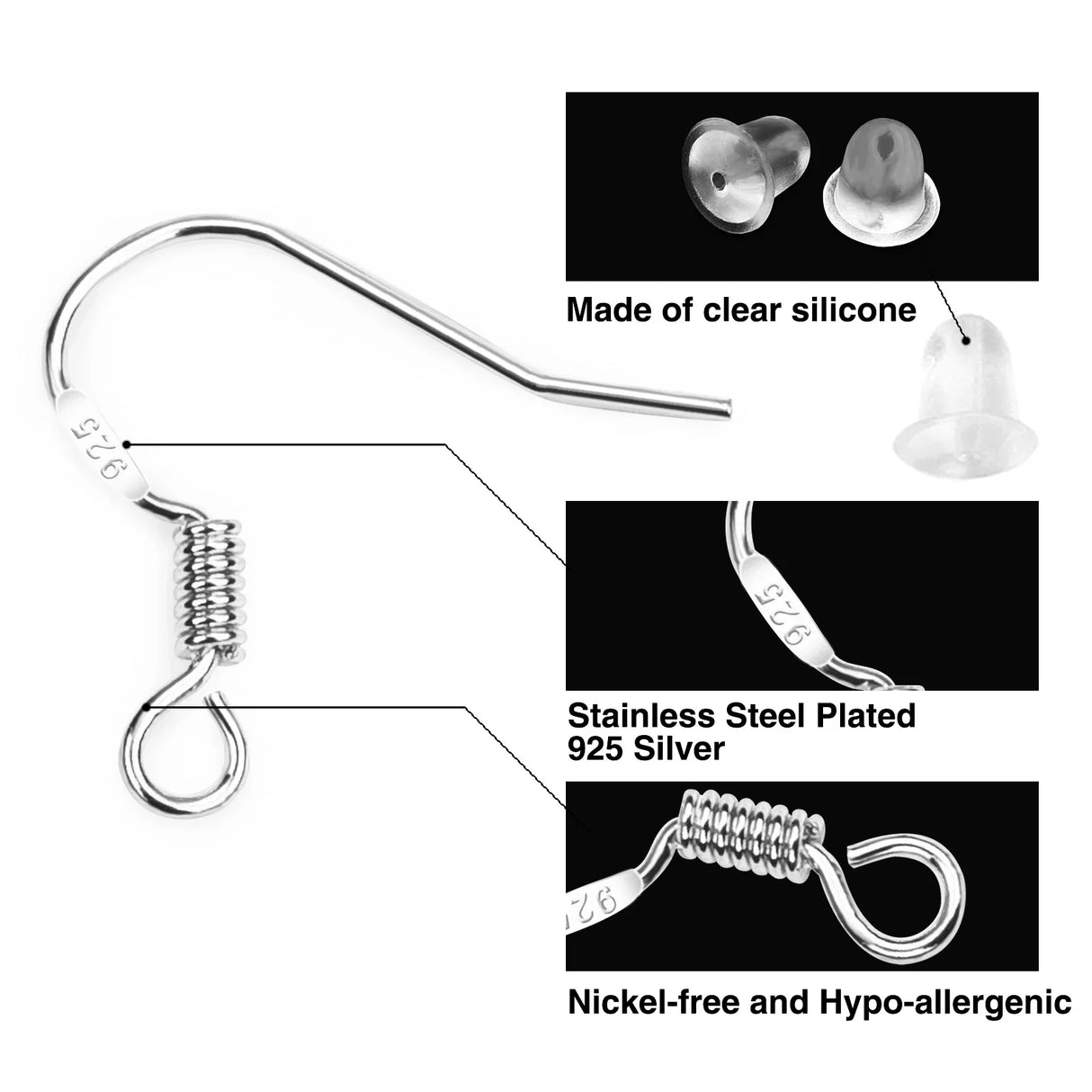 100300pcs Plated 925 Silver Earring Hook Kit Ear