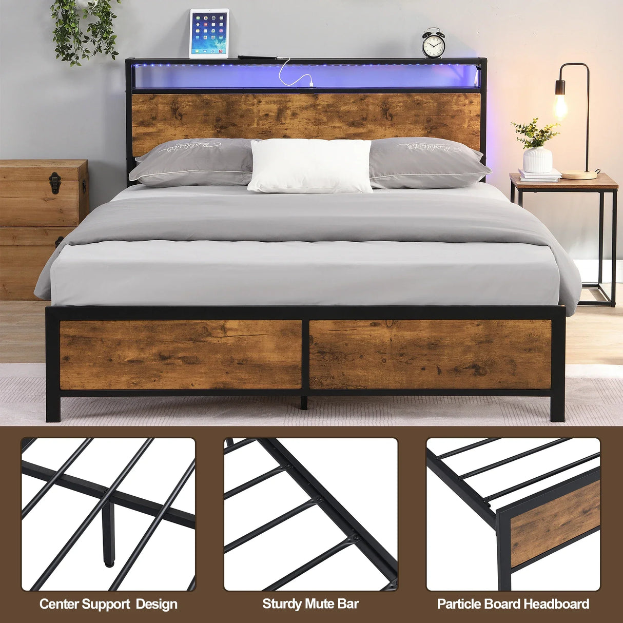 Queen/Full Size Industrial Bed Frame Noise Free with