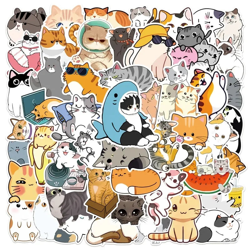 103064PCS Kawaii Winter Yellow Cat Sticky Graffiti Sticker