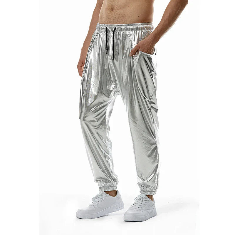 Fashion Shiny Gold Metallic Jogger Sweatpants Hip Hop