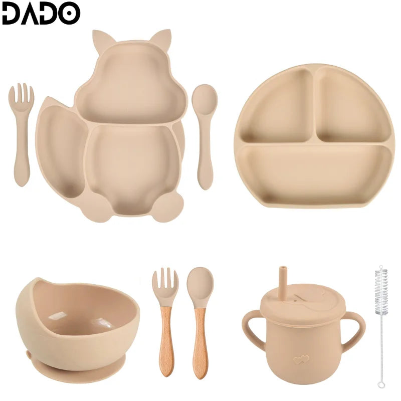 Baby Feeding Set Silicone Suction Bowls Divided Plates