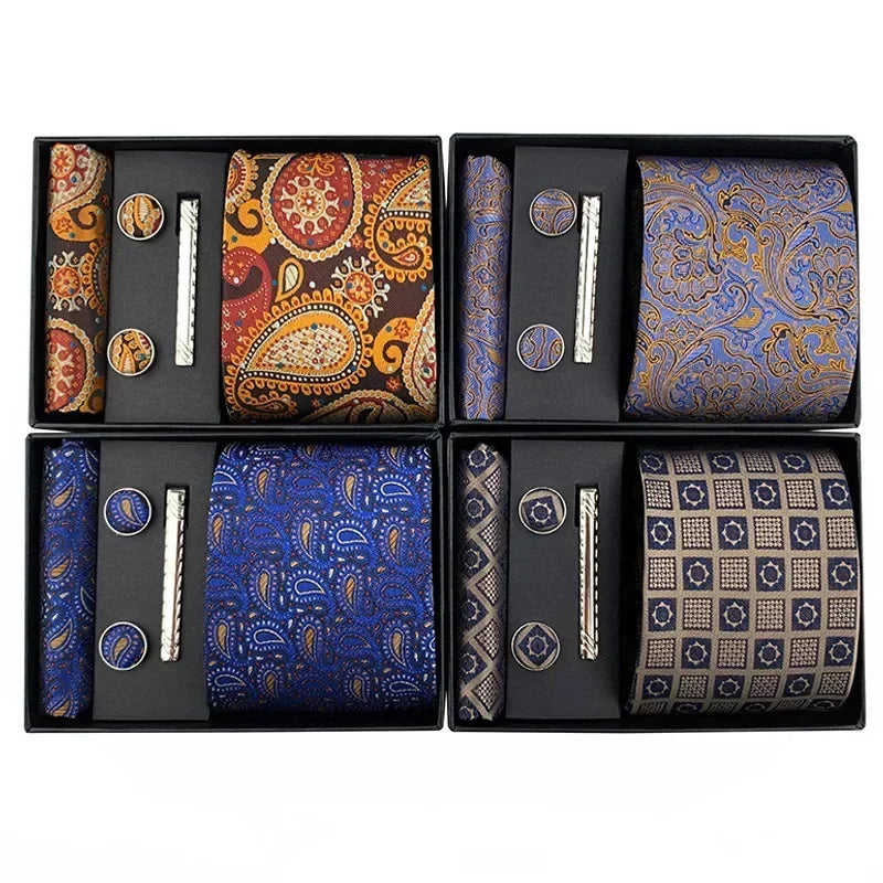 100Silk Feel Set Classic Ties for Men Kerchief