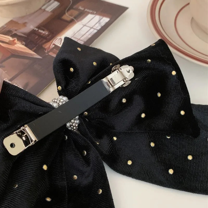 New Retro Flocking Bowknot Hair Clips Trendy Black