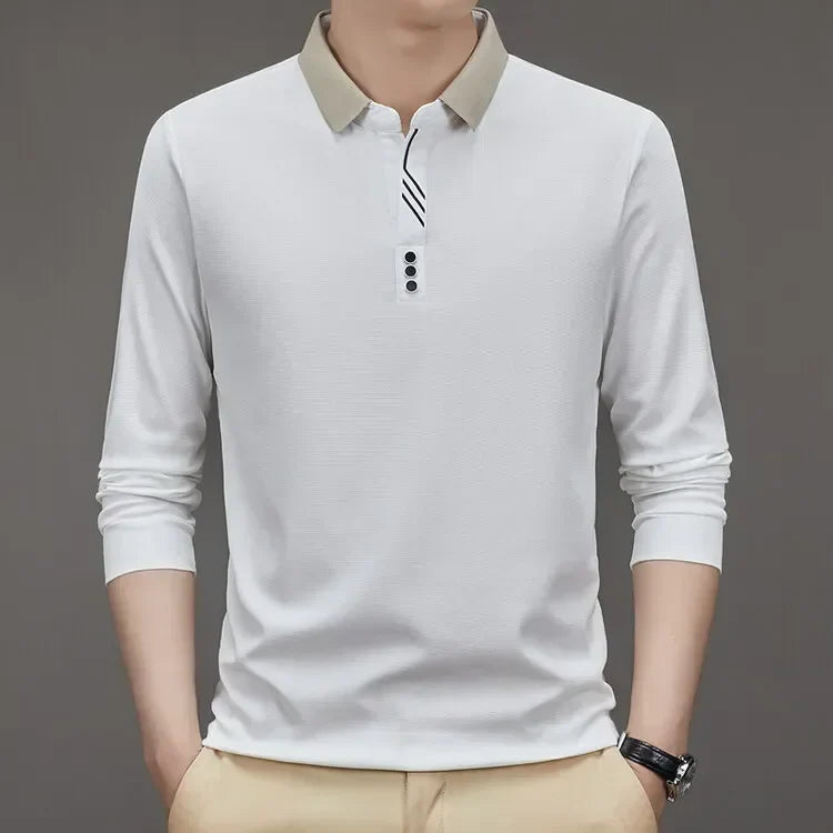 Men's Long Sleeve Turn-down Collar Waffle T-shirt Business