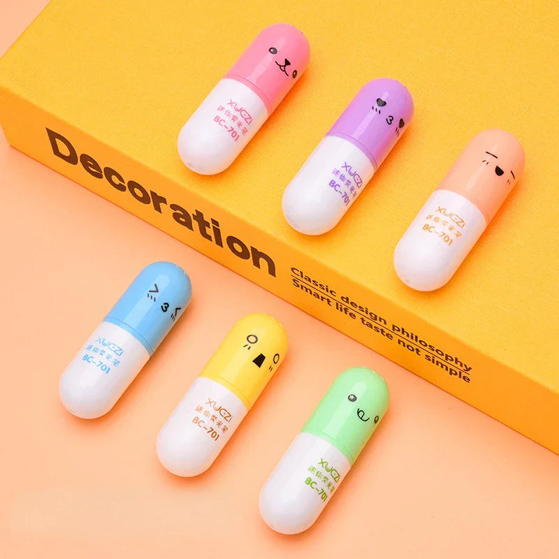 6 Pcs/Lot Capsule Eggplant Shape Cartoon Highlighters School