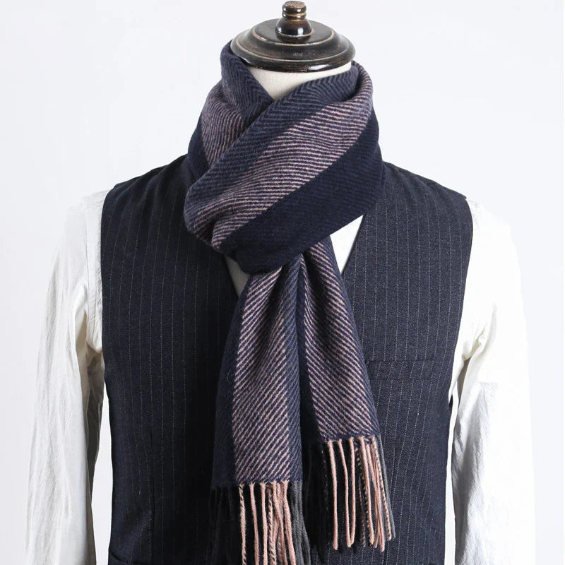 Cashmere Scarf Men Winter Strip Solid Plaid Wool