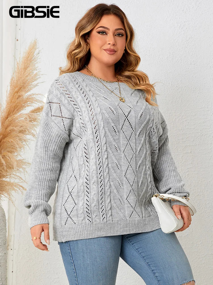 GIBSIE Plus Size Off Shoulder Long Sleeve Sweaters