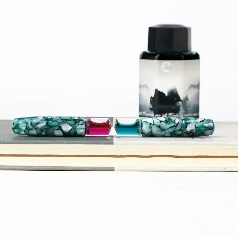 PENBBS 469 Transparent Resin Fountain Pen Double-Nib Ink
