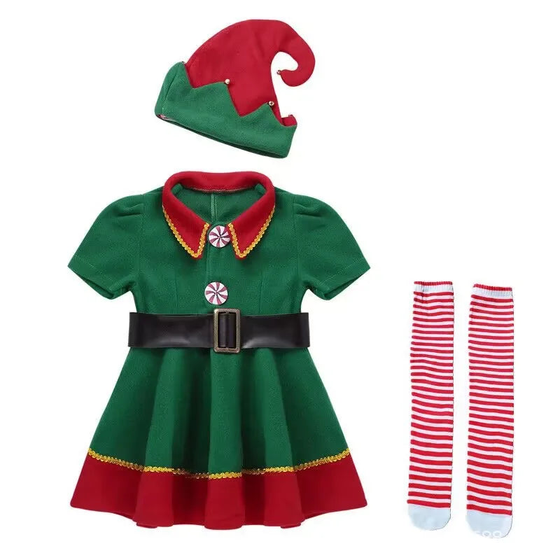 Boys Christmas Elf Costume Girls Xmas Santa Claus