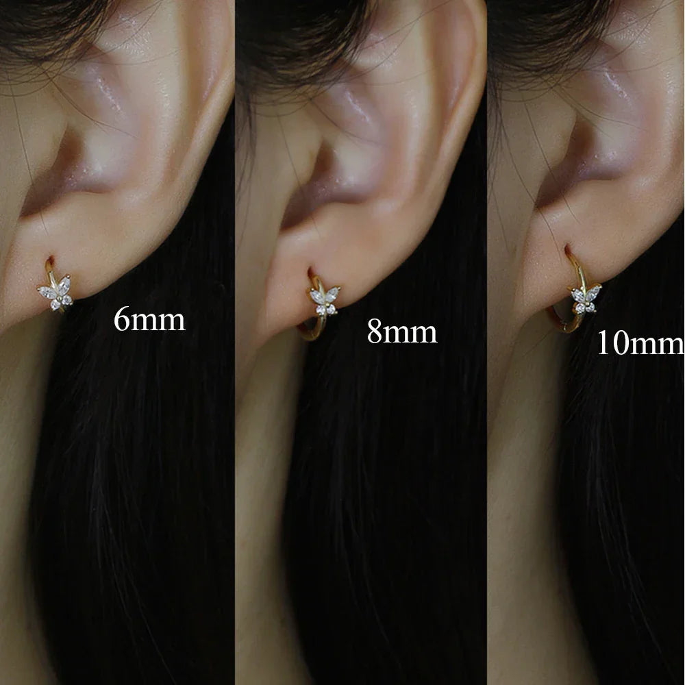 CCFJOYAS 6/8/10mm 925 Sterling Silver Butterfly-shaped Small Hoop