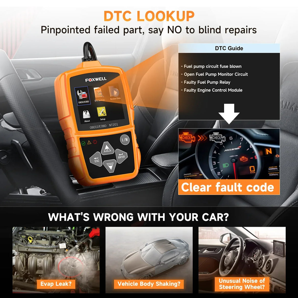 Foxwell NT201 OBD2 Automotive Scanner Check Engine Light
