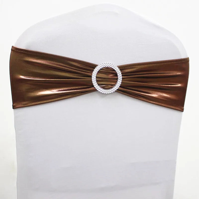 10pcs/50pcs Metallic Gold Silver Stretch Spandex Chair Bow