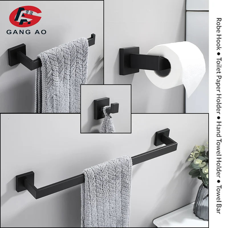 Bathroom Hardware Set Accessories Matt Black Shelf Robe