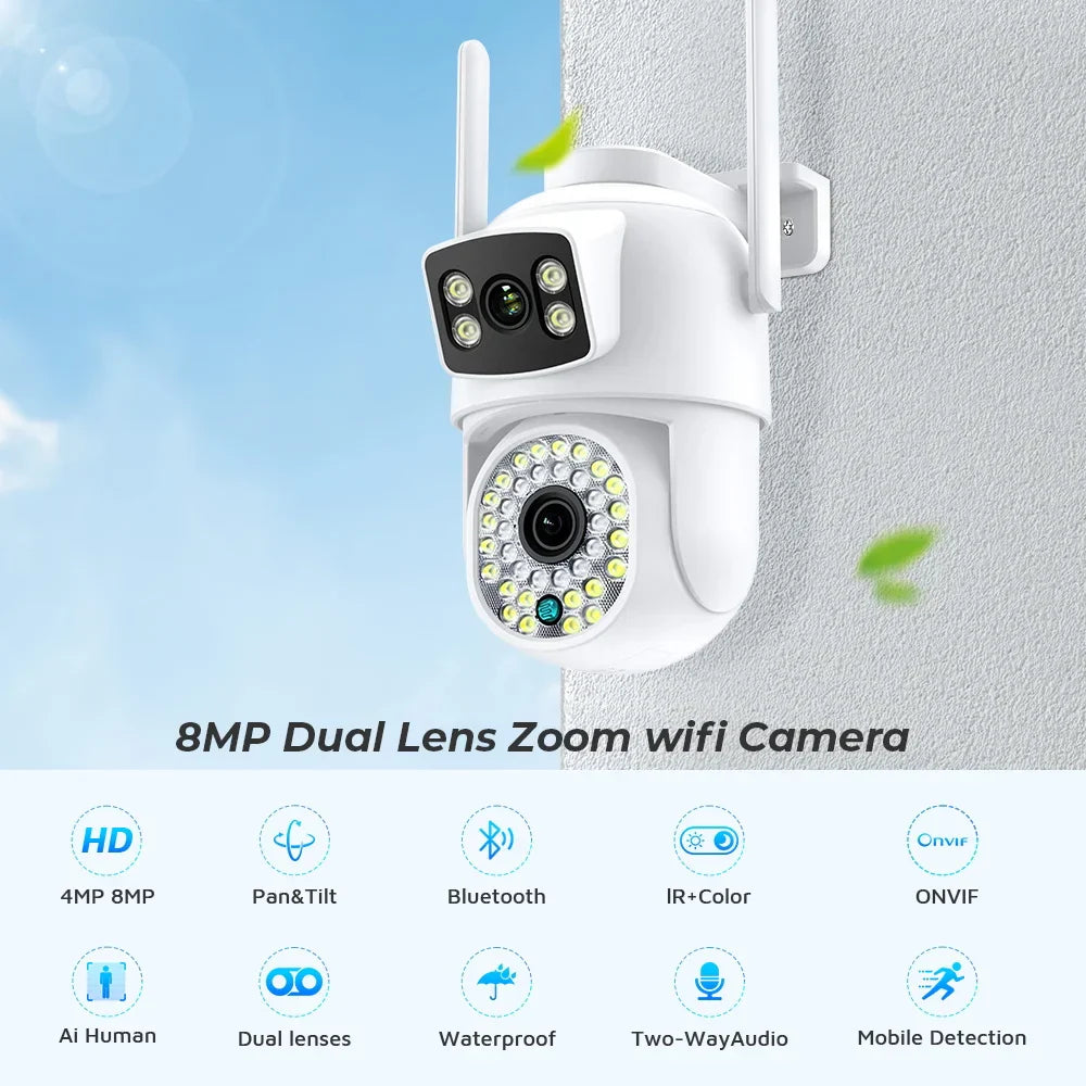 8MP 4K Wifi IP Camera Dual Screens Night
