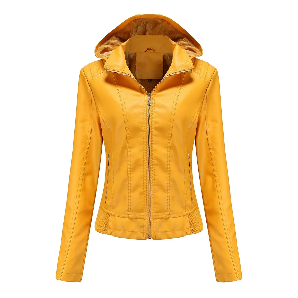 Women's Moto Biker Zipper Jacket Hooded Faux Fur
