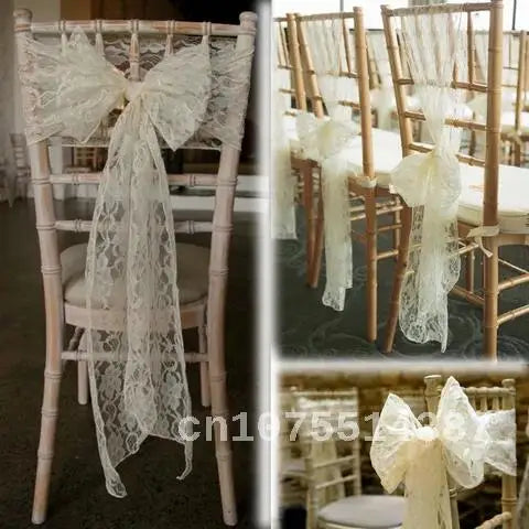 Elegant Lace Flower Chair Sashes 18x275cm White Black