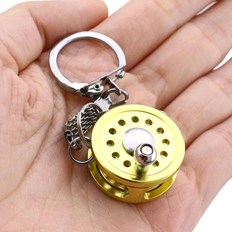 1Pcs Alloy Fishing Reel Drum Pendant Keychain Key