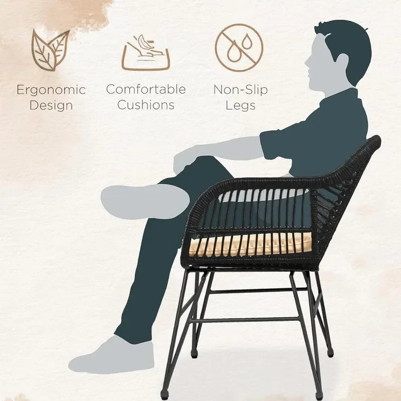 Leasbar 3 Piece Outdoor Wicker Conversation Bistro Set,