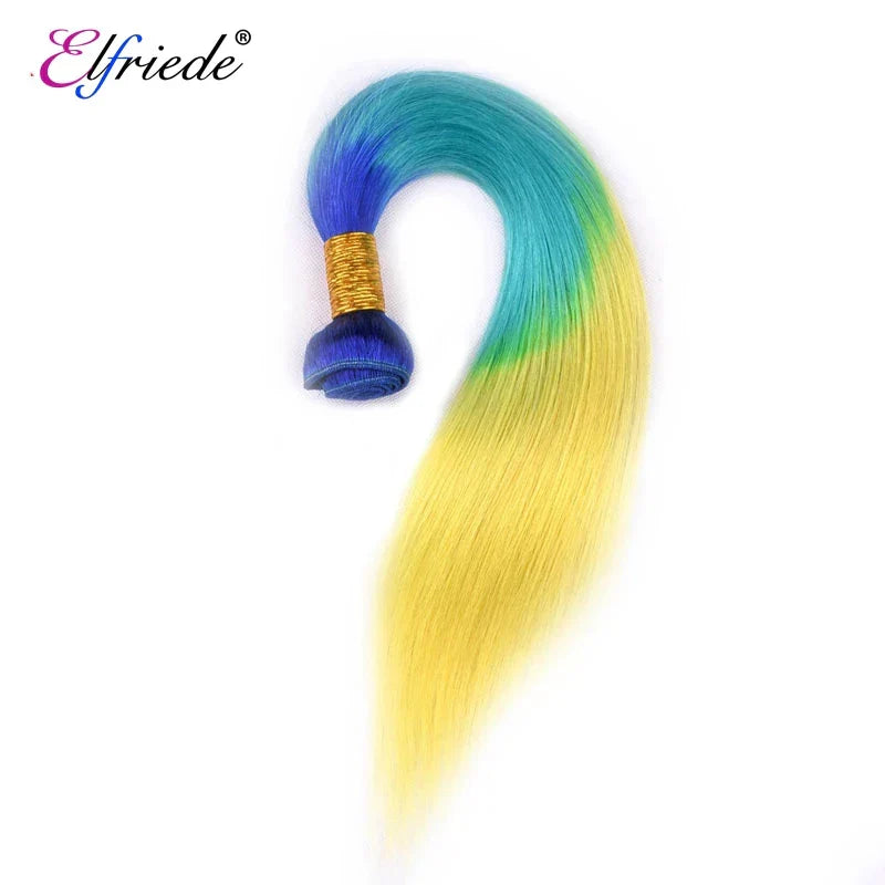 Elfriede BlueGreenYellow Straight Ombre Colored Hair Bundles with