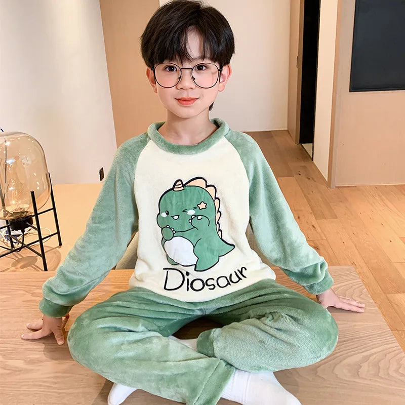 New Winter Kids Pajamas Velvet Thickened Warm Casual