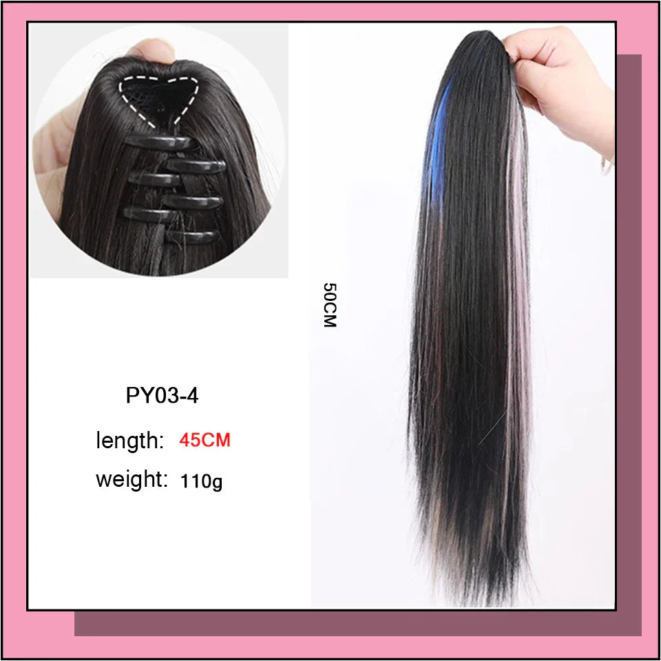 AS Long Wavy Straight Claw Clip On Ponytail