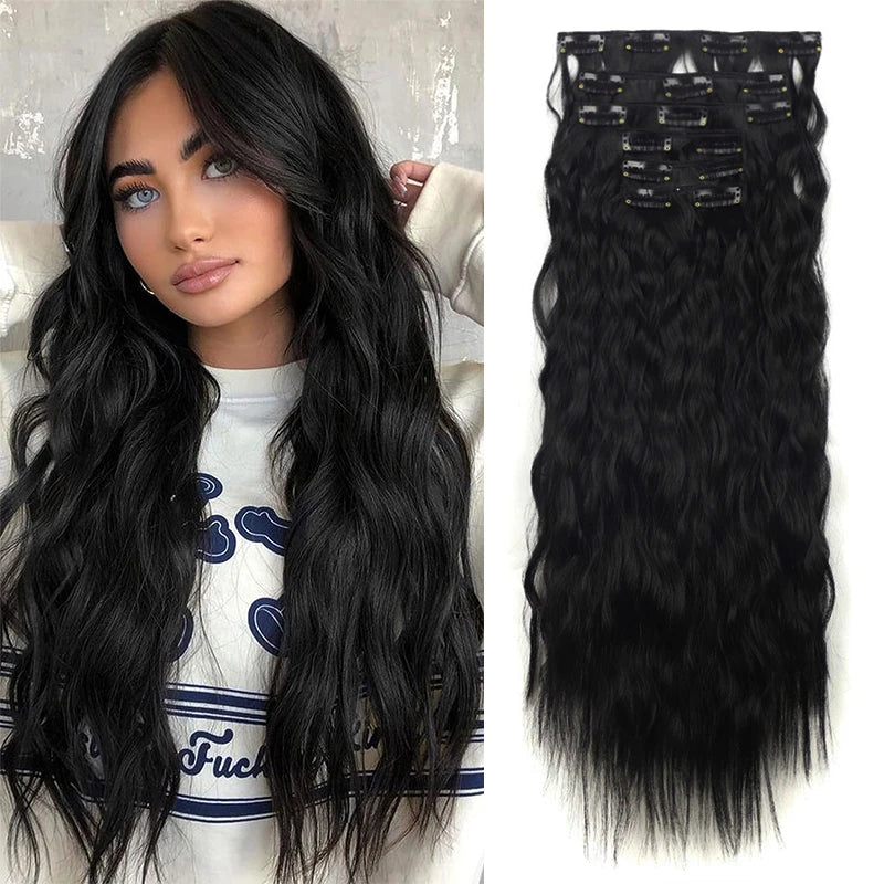 Long Curl Wave Clip In Hair Extensions 6Pcs/Set