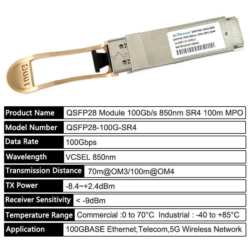 High Speed QSFP28 100G 850nm Fiber Optical Module