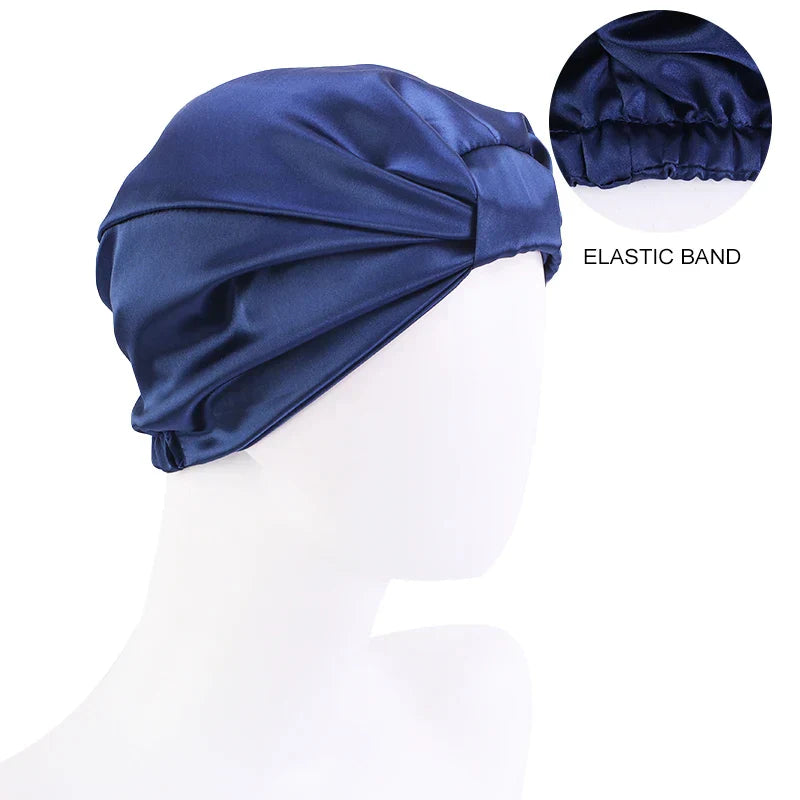 Women Stretch Silk Imitation Nightcap Fashion Color Contrast