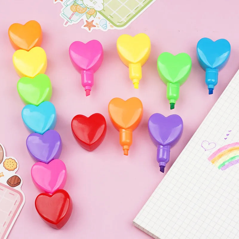 Cute Love Heart Bear Marker Pens Kawaii Fluorescent