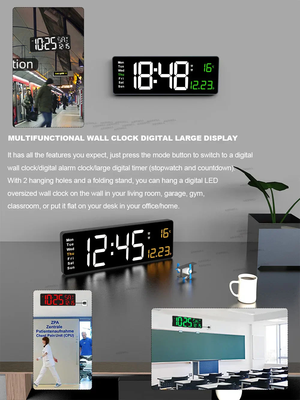 16inch Digital Wall Clock Large LED Alarm Clock